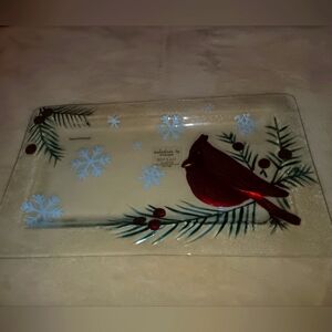 Xmas serving tray, cardinal design.  9 by 15